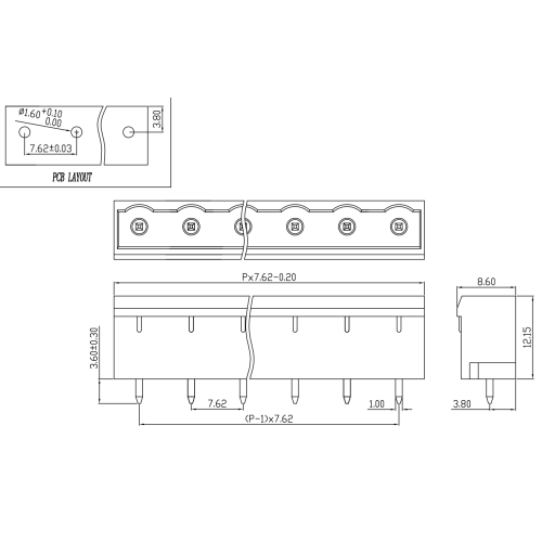 Bouch de borne de borne de plug-in de pitch de 7,62 mm avec un connecteur masculin et femelle à broche scellée mâle et femelle